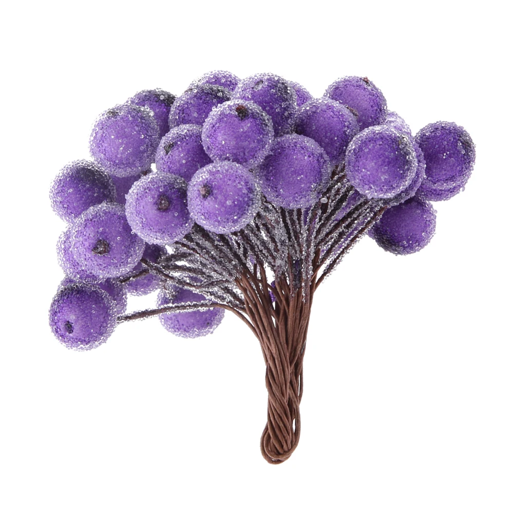200x Mini Christmas Frosted Fruit Berry Holly Artificial Flower Decor Purple