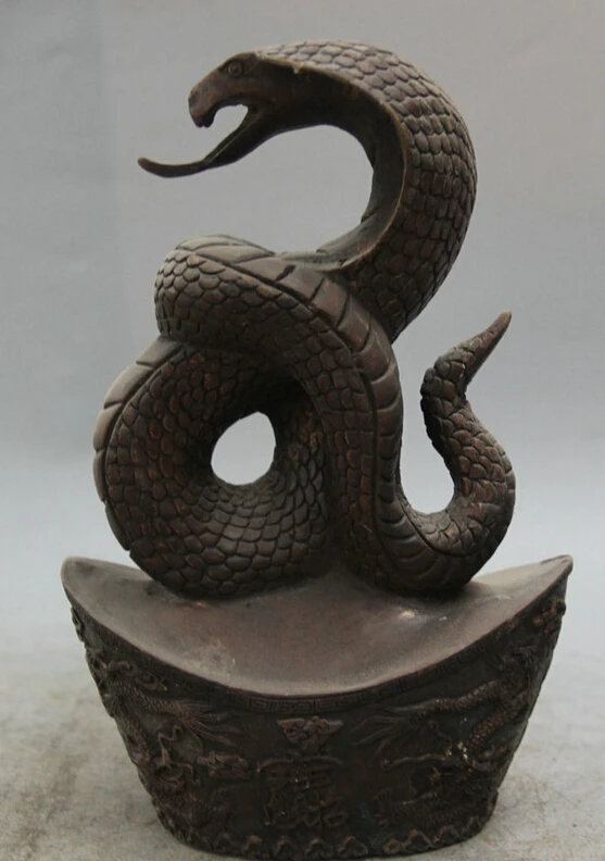 

USPS to USA S1902 9" Chinese Bronze Wealth Money Folk Zodiac Year Snake Dragon Statue sculpture