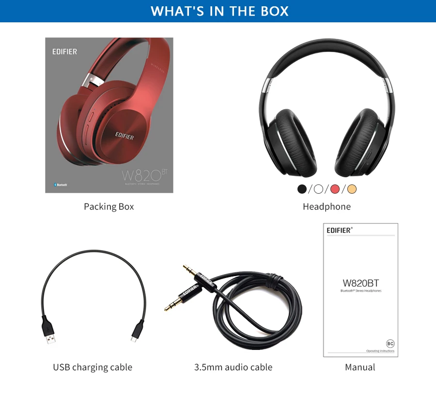 edifier foldable wireless headphones with mic w820bt
