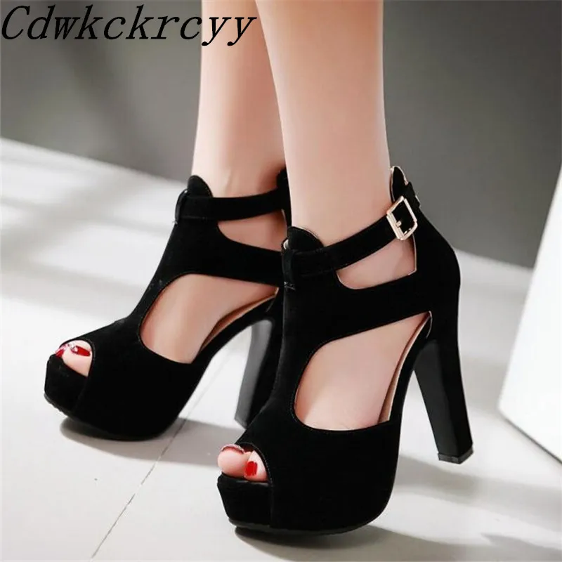 

Women sandals Summer New pattern fashion Europe and America Super high heel Fish mouth sandals black sexy Nightclub Rome Sandals