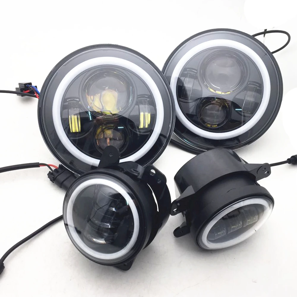 Цветная (RGB) 7 дюймов Halo Фары + 4 &quotСветодиодный Противотуманные фары для Jeep Wrangler JK