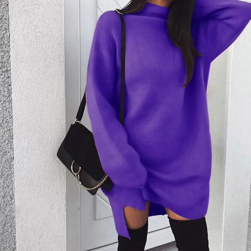 Missufe толстовки для фитнеса с длинным рукавом, Женская водолазка, свободная толстовка, пуловеры с разрезом сбоку, джемперы Harajuku, серые женские толстовки с капюшоном - Цвет: Light Purple