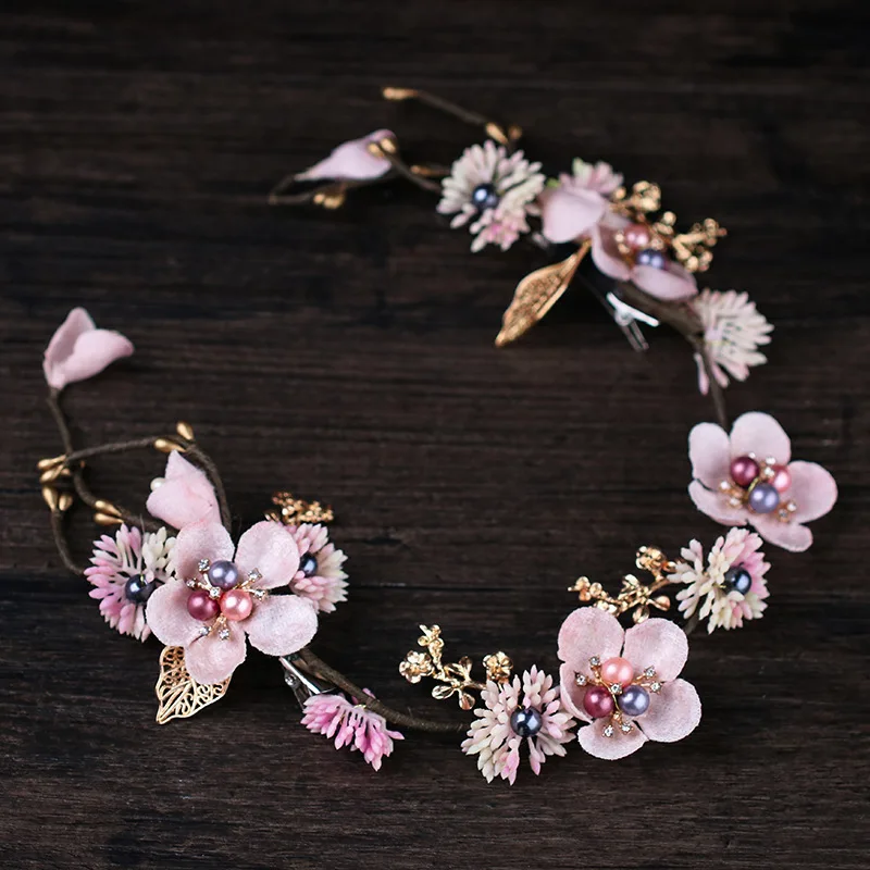 

Bride Wedding Hair Jewelry Pink Peach Flower Wreath Crown Bridal Hair Headdress Crowns Hair Accessories Party Garlands