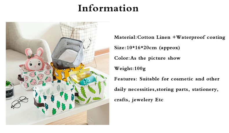 Настольная корзина для хранения с милым принтом, водонепроницаемый органайзер, хлопок, белье, коробка для хранения мелочей, шкаф, нижнее белье, сумка для хранения