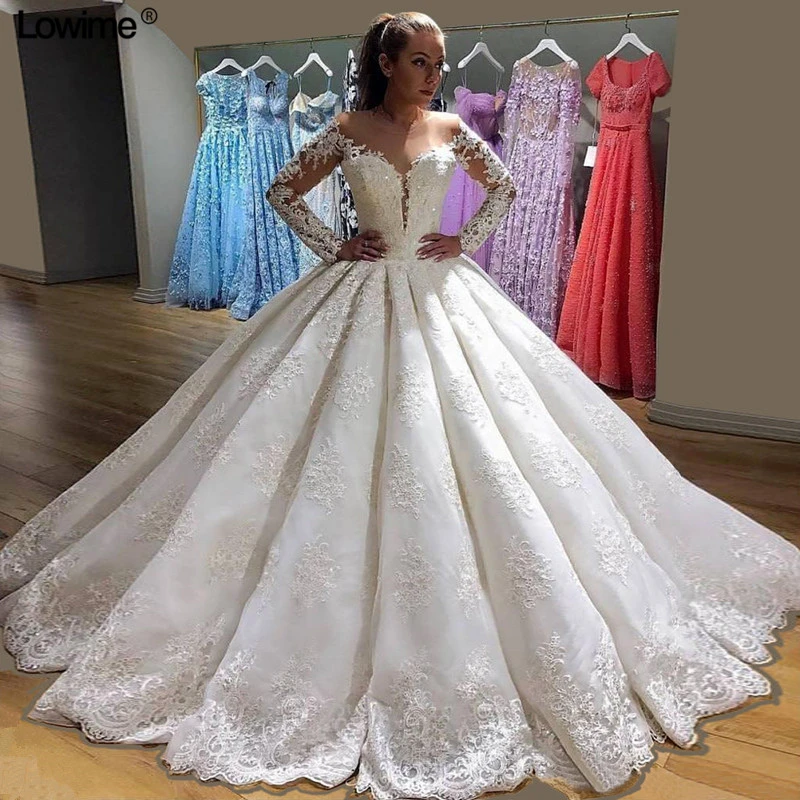 illusion sleeve ball gown wedding dress