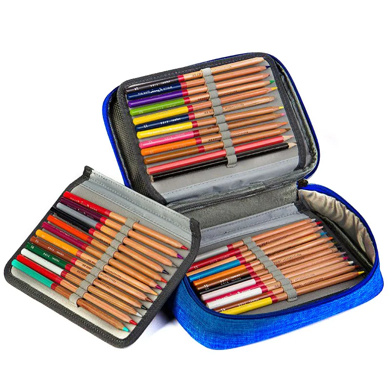 feuilles 72 fente Amoyie trousse à crayon enroulable pour 72 crayons de couleur porte-crayons pochettes rouleaux sacs organiseurs de toile enveloppe de crayon 