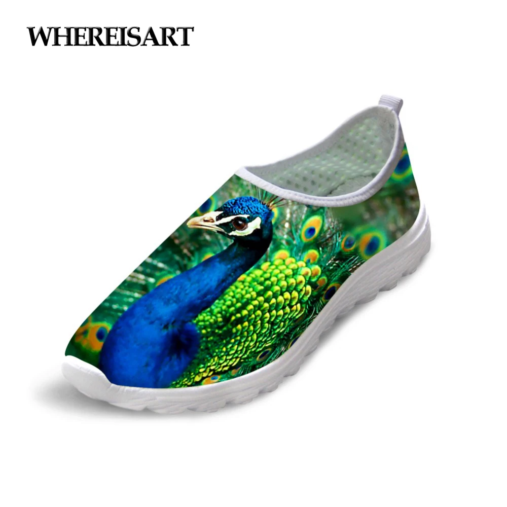 

WHEREISART New Arrival Women Casual Shoes Summer Beach Water Slip On Sneakers Animal Peacock Printing Loafers Tenis Feminino