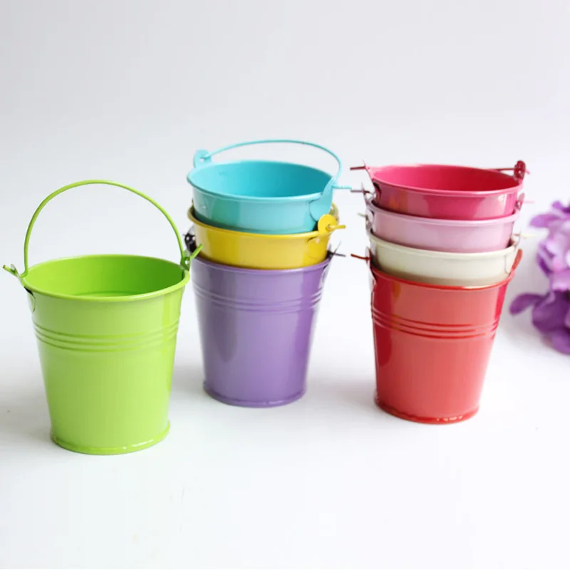 12pcs Colorful Mini Metal Bucket Candy Favours Box Pail Wedding Party
