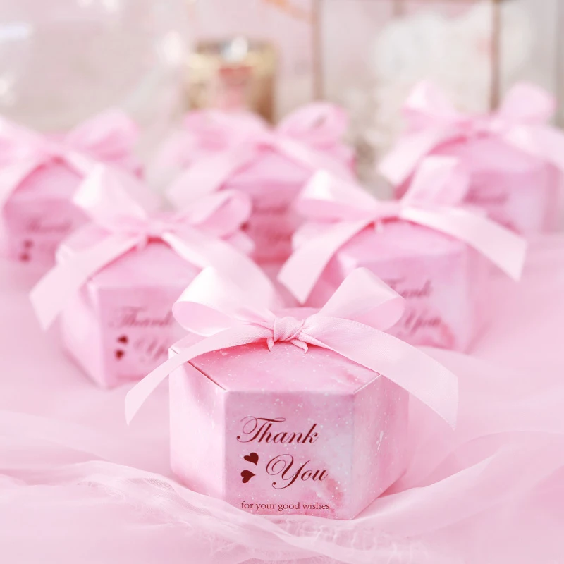 50/100 розовые шестигранные коробки для конфет со звездным небом, подарочные коробки для свадьбы, для детского душа, коробки для шоколада, рождественские декорации