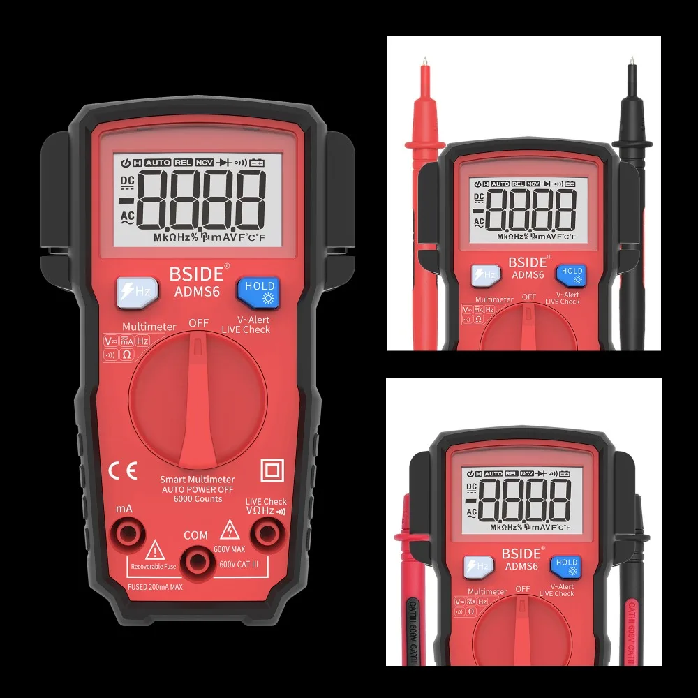 BSIDE ADMS6 Умный Цифровой мультиметр, Интеллектуальный Автоматический диапазон, мини 6000 DMM, автоматический Ом Гц, v-оповещение, NCV Карманный тестер