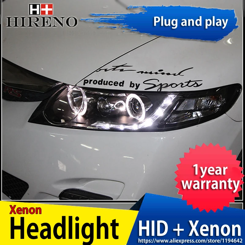 Hireno Headlamp for 2006-2011 Honda Civic Headlight Assembly LED DRL Angel Lens Double Beam HID Xenon 2pcs | Автомобили и