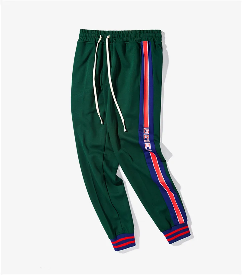 Мужские спортивные штаны с полосками по бокам в стиле хип-хоп, красный, зеленый спортивный костюм, спортивные штаны, уличные штаны с эластичной резинкой на талии, штаны для бега в полоску по бокам - Цвет: Зеленый