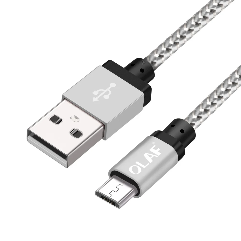 Олаф нейлоновый Кабель Micro-USB в оплетке 1 м/2 м/3 м Синхронизация данных USB кабель зарядного устройства для samsung htc huawei Xiaomi Android автомобильные кабели зарядного устройства - Цвет: Silver