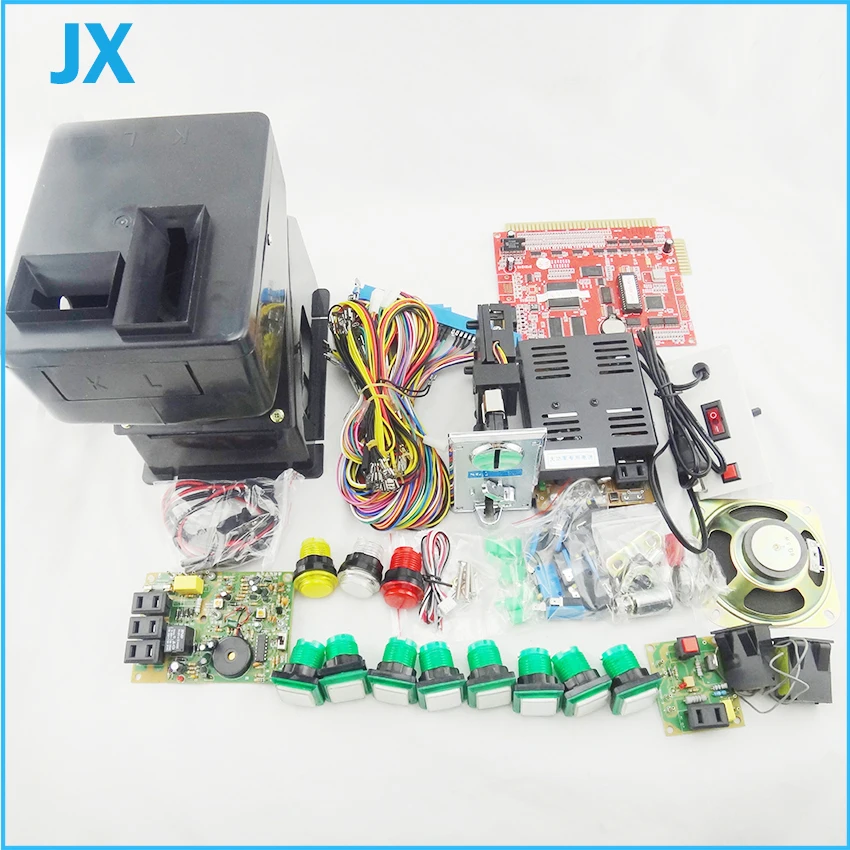 

DIY arcade part Bundles Solt game kits with 9 in 1 game board coin acceptor, buttons, harness for casino slot game machine