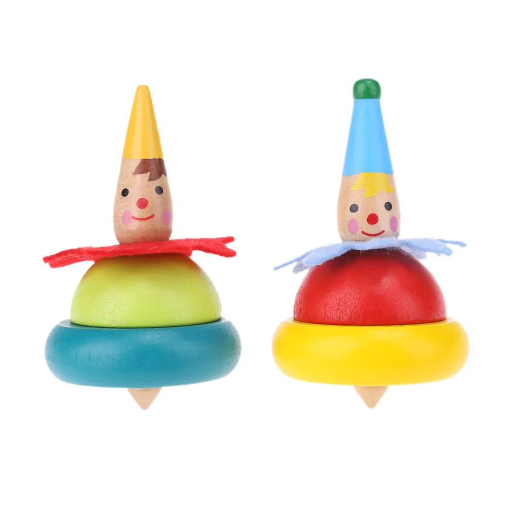 2pcs Funny Classic Wooden Clown Toy Baby Rotate Tumbler Grow
