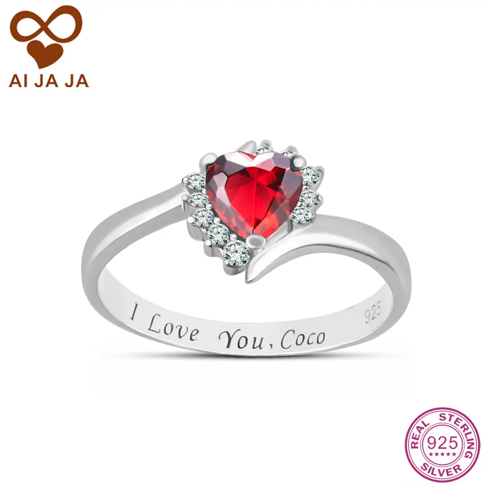 

AIJAJA Personalized Engraving Heart Birthday Rings Customized Birthstone Engraved Word Cocktail Rings Gift for Women Girl Friend