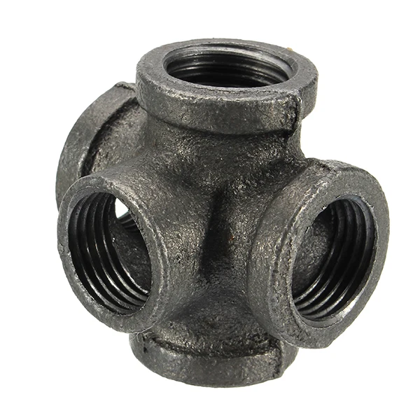 1/2 3/4 1 5 Way Pipe Fitting Malleable Iron Black Outlet Cross Female Tube Connector