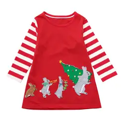 ARLONEET Рождественская одежда для маленьких девочек красный мультфильм Рождество деревья с круглым вырезом детское платье с длинными