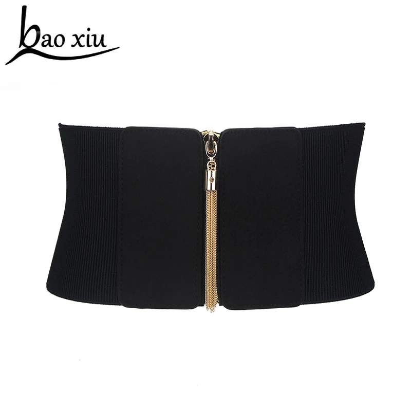 

New Fashion wide leather belt girdle fashion female elastic tassel dress belt decoration accessories belt women cummerbund
