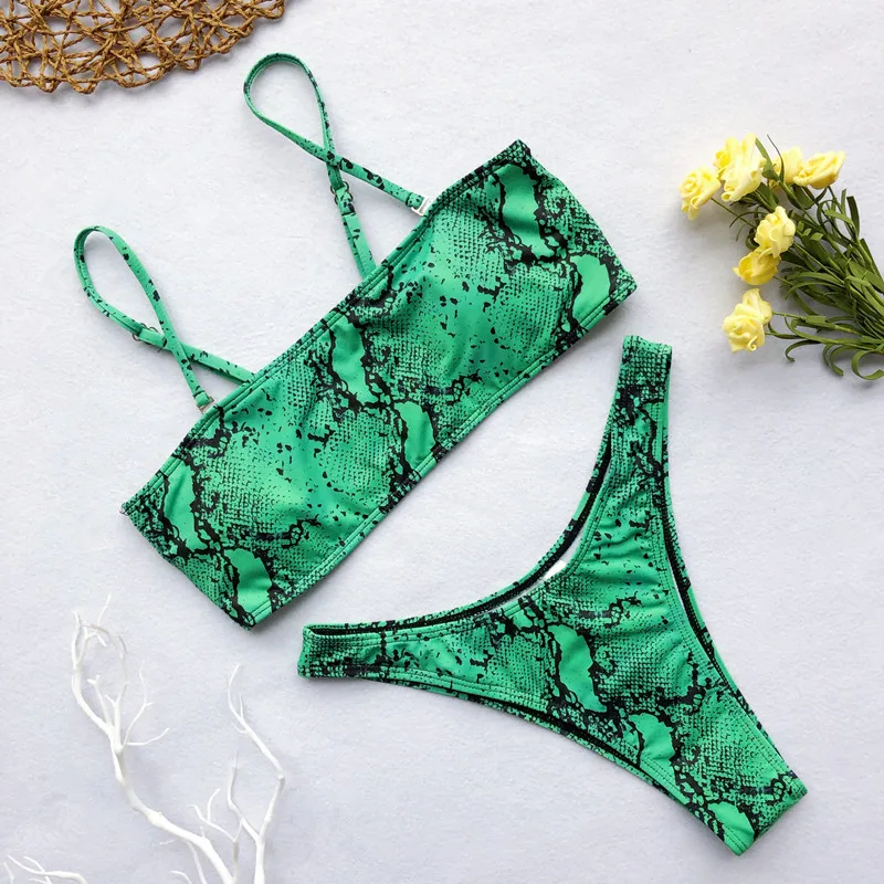 

2020 Print Bikini Brazillian Swimsuit Women Bikini Set Sexy Off Shoulder Swimwear Female Swimming Biquini Maillot De Bain Femme