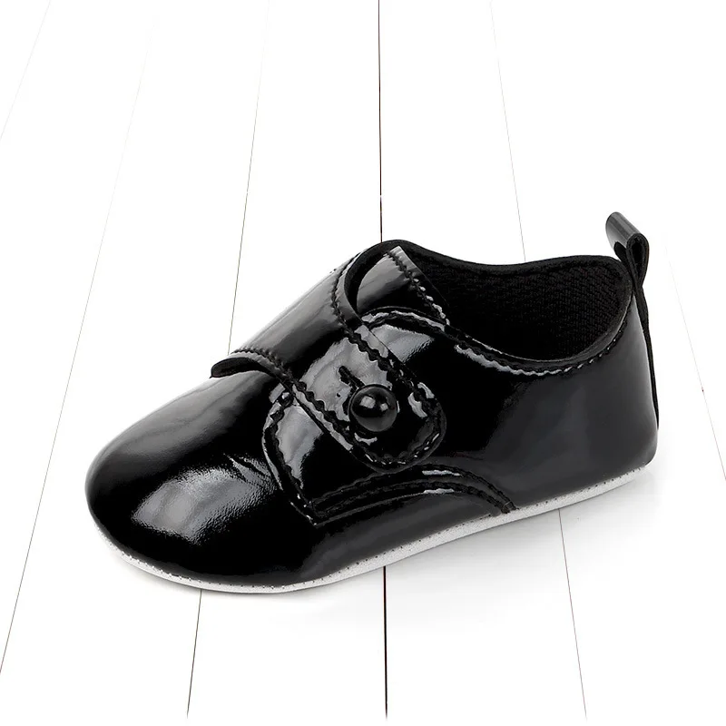Детская обувь 0-1Year нескользящая Мягкая подошва, Детские исследование прогулочная обувь в английском стиле, с небольшой женская кожаная обувь в стиле принцессы под платье тонкие рожок для обуви - Цвет: Black button