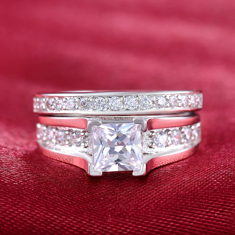 Серебряный цвет 0.5ct кубический цирконий шипованные кольца модные свадебные &