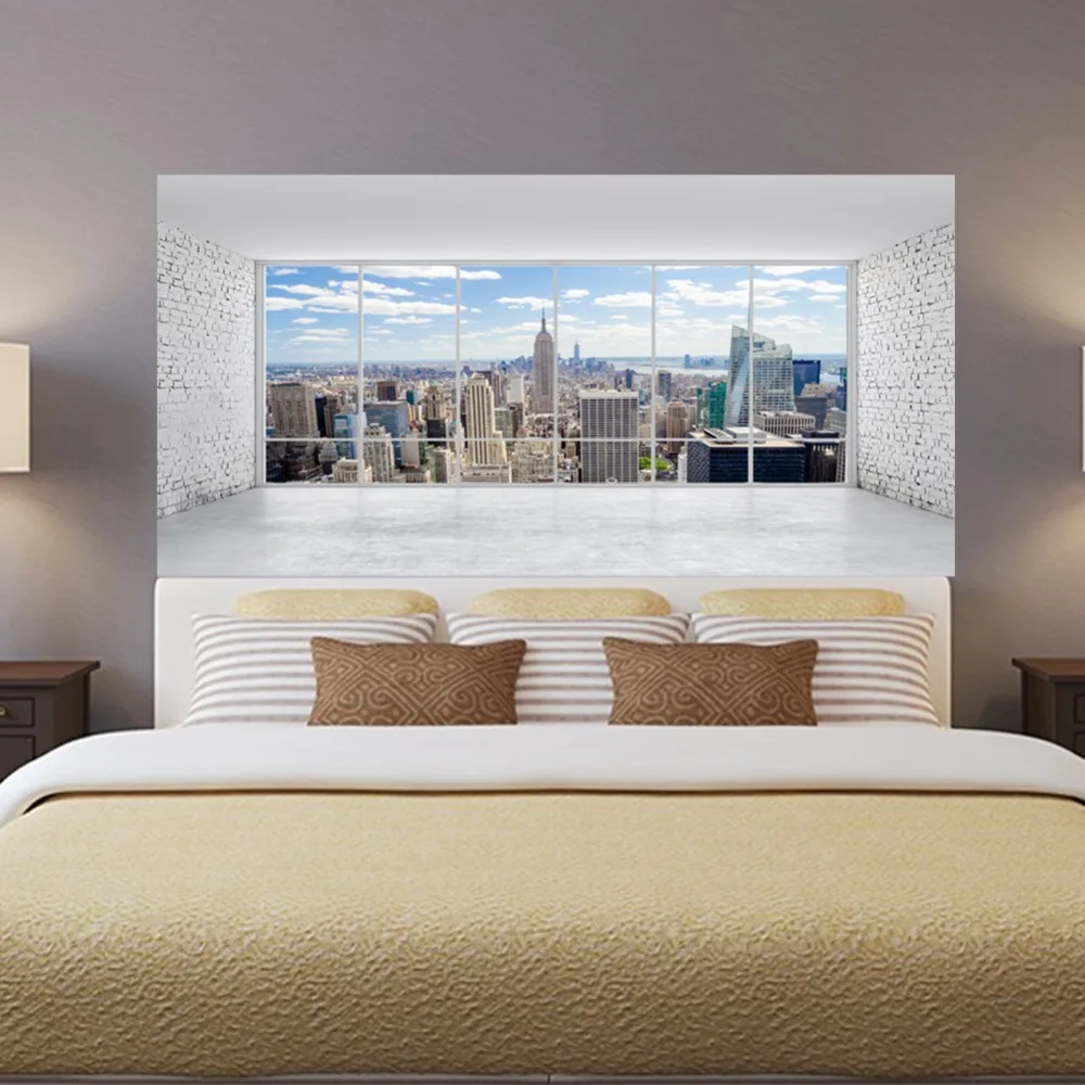 2 قطعة/المجموعة 3D النافذة تطل المدينة السرير جدار ملصقا ل غرفة نوم الديكور كبير المشارك خلفيات DIY الفن جدارية