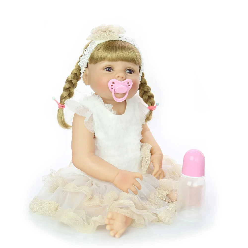 Long blond hair Baby Reborn Girl Doll Silicone vinyl toy Realistic Princess Babies Dolls With Fashion hair band Kids Gift 55 cm