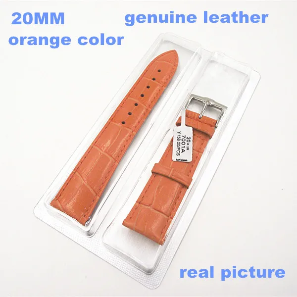 

1PCS High quality 20MM genuine cow leather Watch band watch strap orange color -06253