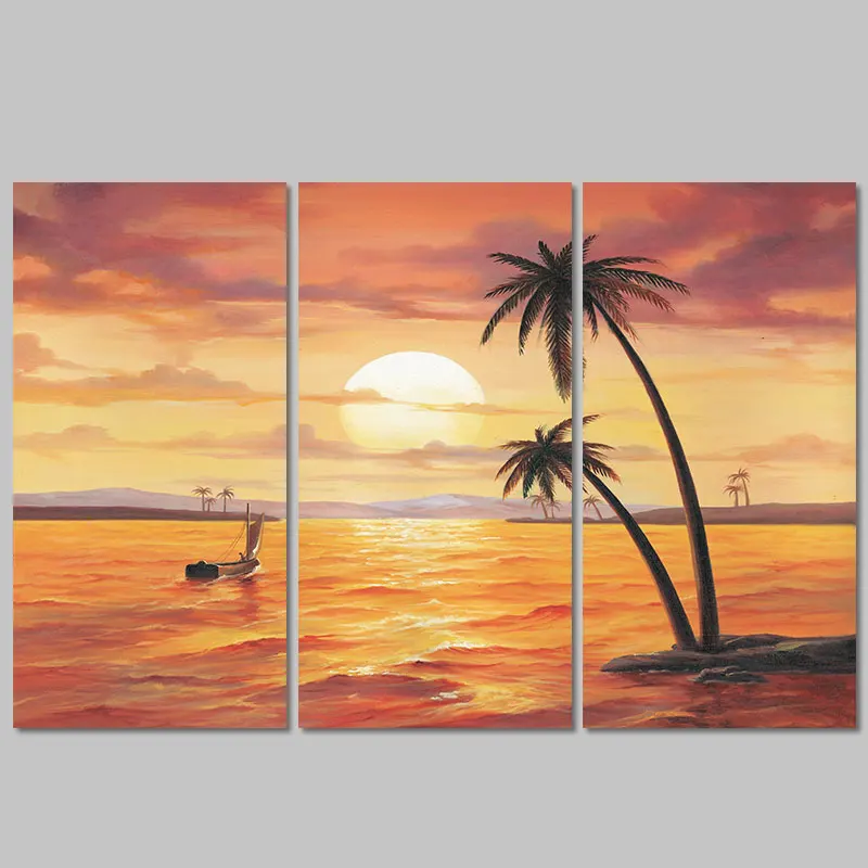 Belle Or Balneaire 3 Pcs Paysage Salon Decoration Coucher Du