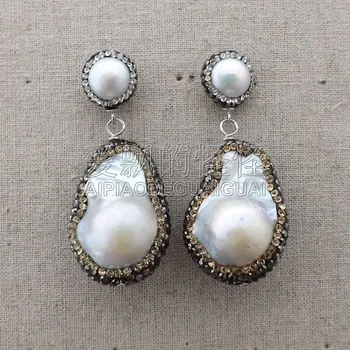 

E093013 2.1" White Keshi Pearl Macarsite Earrings