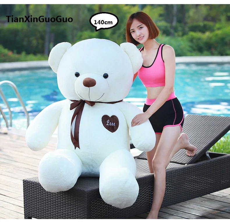 new arrival fillings plush toy huge 140cm white teddy Bear,silk belt ...