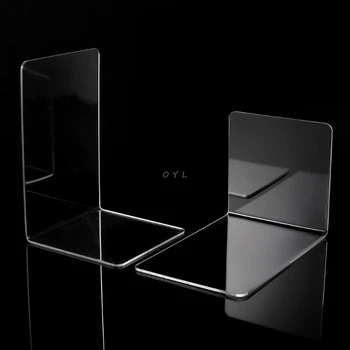 2Pcs Clear Acrylic Bookends L-shaped Desk Organizer Desktop Book Holder School Stationery Office Accessories 2