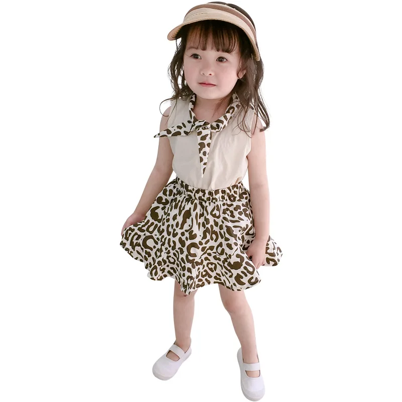 

1-6T Fashion Summer CuteBaby Girls Clothes 2pcs Set Leopard Crew Neck Tops + Skirt Outfit Suit Infant Kids Party Clothes 2019