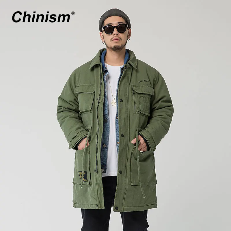 CHINISM Long Army Green Trench Coat Mens Stylish Fashion