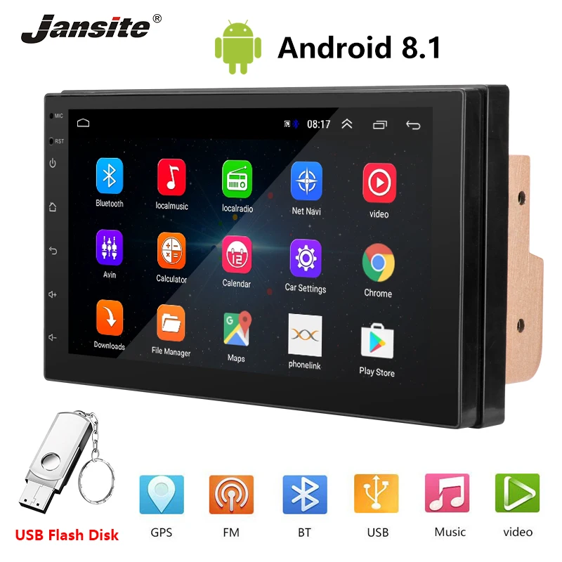 

Jansite 7" Two din Car Radio Android 8.1 Touch Screen Player GPS Navigation radio Car Stereo Reverse image with 32G U Flash Disk