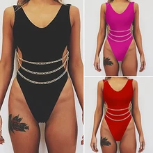 Купальный костюм с высокой посадкой, Женский Монокини, купальник на цепочке, женские купальные костюмы, лето, новинка, сексуальные стринги, купальник, цельное бикини