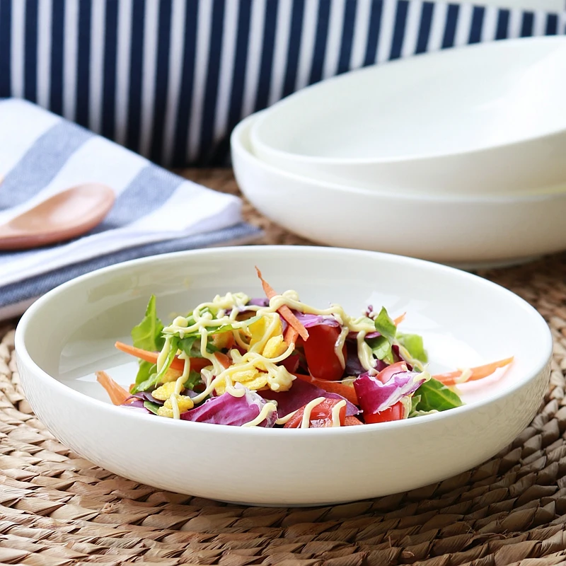 

Domestic circular dish dishes pure white ceramic tableware soup dish plate Hotel creative bone deep dish