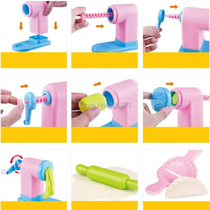 Molde de Argila de Cor Máquina de Macarrão Fabricante de Bolinhos Brinquedo de Comida Kit de Ferramentas de Modelagem de Plasticina de Cozinheiro Novo Tóxico Chinesa Playdough 3d Não 4 Cheap Argila de modelagem