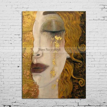 

Top Artist Pure Hand-painted High Quality Canvas Art Woman In Golden Tear Oil Painting Reproduction Gustav Klimt Oil Painting