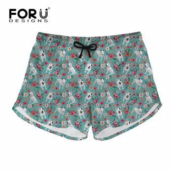 

FORUDESIGNS Bull Terrier Flower Pattern Summer Casual Short for Women's Fashion Breathable Shorts Girls Teenagers Trunks