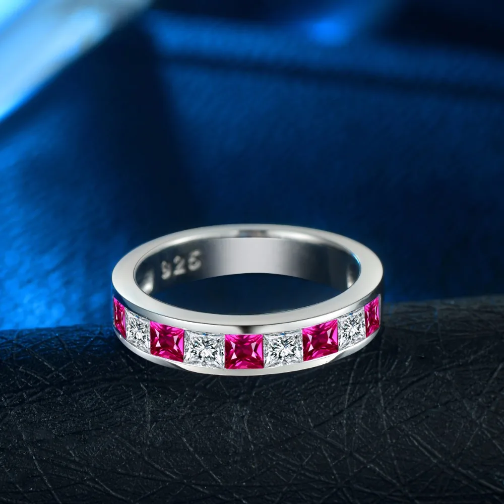 Кольцо с красным Рубином для женщин, обручальное кольцо, Стерлинговое серебро 925, хорошее ювелирное изделие, цветной камень для дня рождения июля, принцесса, кольцо для обещаний
