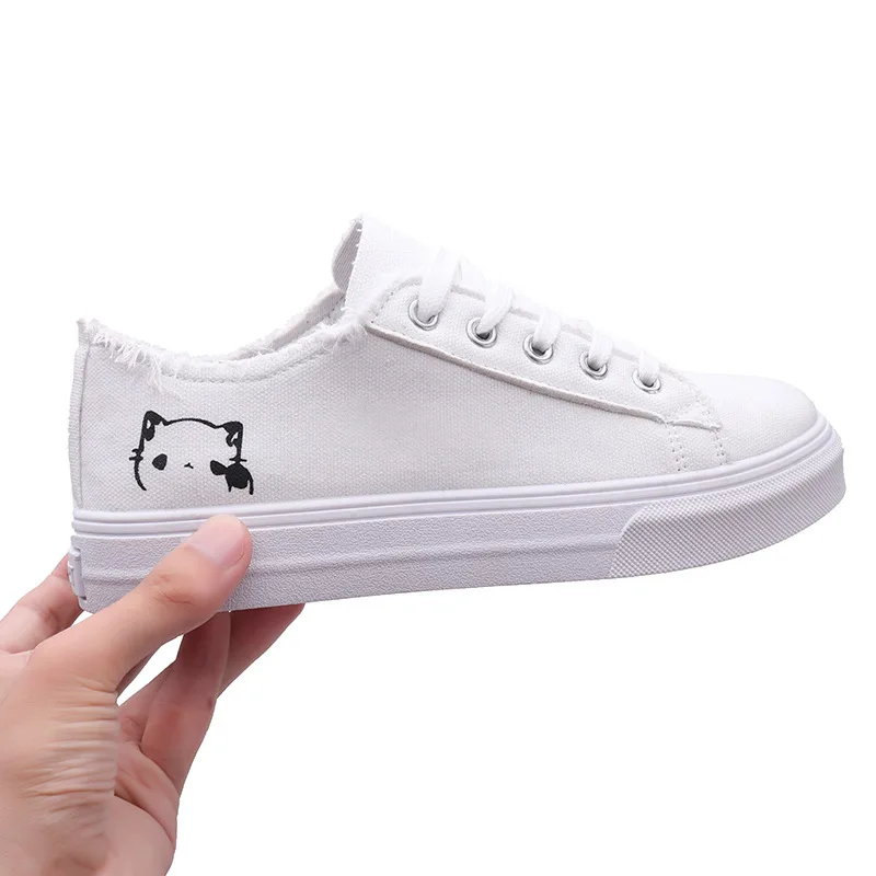 

BODENSEE Women Canvas Shoes Cut Cat Women Vulcanize Shoes Lace Up Casual Board Shoes Women Sneakers