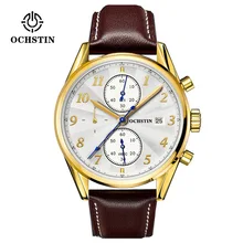 Швейцария Ochstin Часы Хронограф Мужские Часы Спортивные Кварцевые Часы Люксовый Бренд Часы Мужчины 2016 Черный Кожаный Ремешок