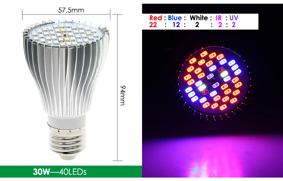 Полный спектр растет свет 10 Вт 30 50 80 красные, синие УФ ИК Светодиодная лампа для гидропоники цветы растения, овощи
