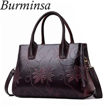 Burminsa, винтажные женские сумки с цветочным принтом, подарок для мамы, женские сумки на плечо, большая вместительность, из искусственной кожи, женские сумки-мессенджеры