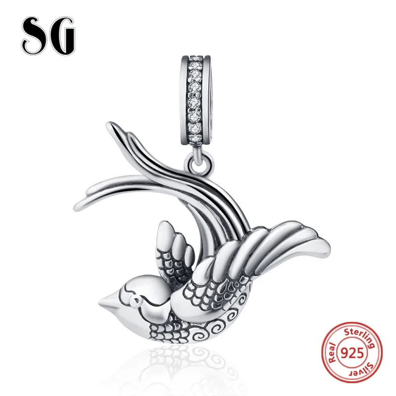 

SG Hot sale 925 silver DIY Swallow charms beads with cubit Zirconia fit original pandora bracelet fashion jewelry for women