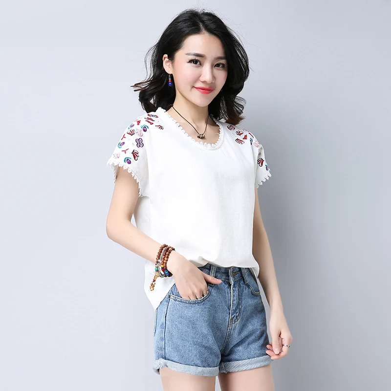 new summer women blouse shirt fashion casual o-neck female ladies tops floral embroidery solid women's clothing 0284 40