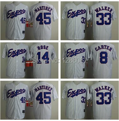 free shipping Expos 8 Gary Carter 14 Pete Rose 33 Larry Walker 45 Pedro Martinez 1982 throwback baseball Jersey size - Цена: 