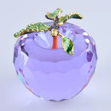 Большой Фиолетовый яблочный кристаллический пресс-папье украшение Хрустальное стекло фрукты 80 мм украшение